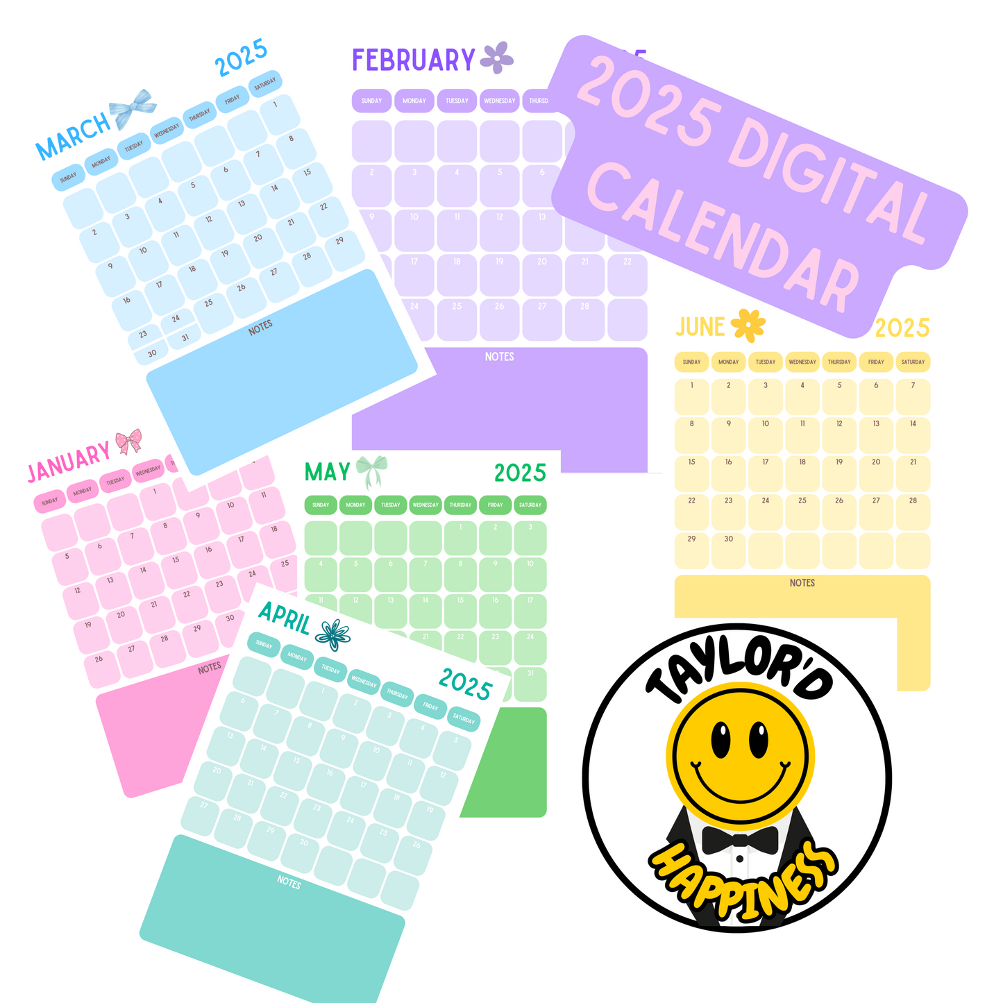 2025 Digital Calendar - Bows and Flower Theme